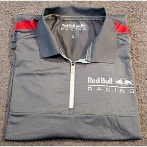 Red Bull Racing Forumla 1 F1 Gray Short Sleeve Zip Polo Shirt Men's Large